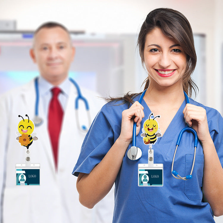 Wholesale ABS Cute Bee Sunflower Felt Fabric Badge Scroll Retractable Keychain